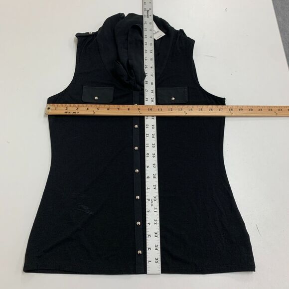 White House Black Market Blouse Womens M Medium Black Pussycat Bow Button Front - Picture 8 of 14